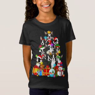 Camiseta Curiosa Boston Terrier Árvore de Natal Luzes de Ca
