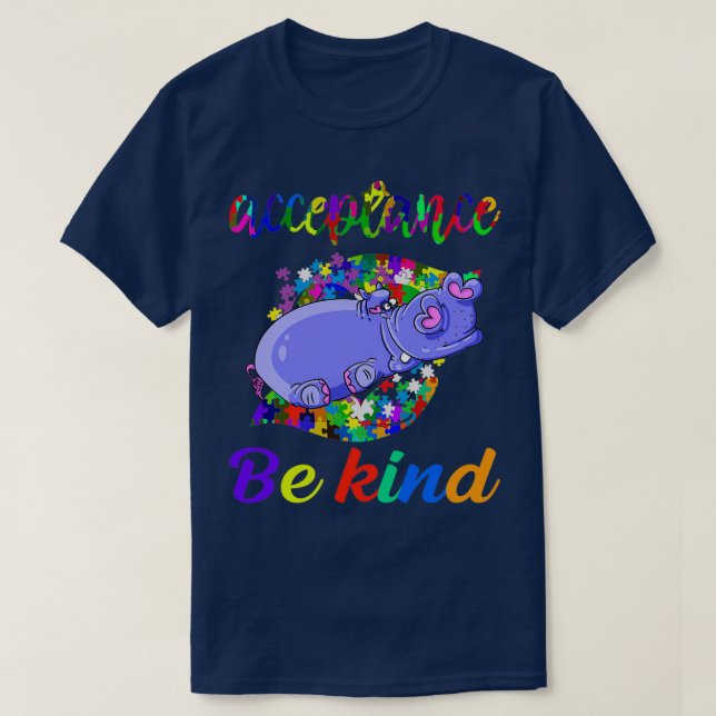 Camiseta Curiosa Engraçada Hippo Autismo Crianças de Consci (Frente do Design)