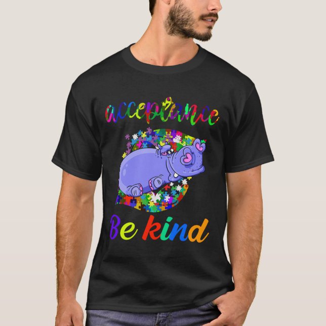 Camiseta Curiosa Engraçada Hippo Autismo Crianças de Consci (Frente)