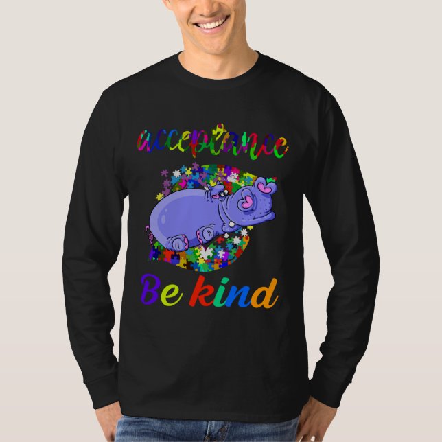 Camiseta Curiosa Engraçada Hippo Autismo Crianças de Consci (Frente)
