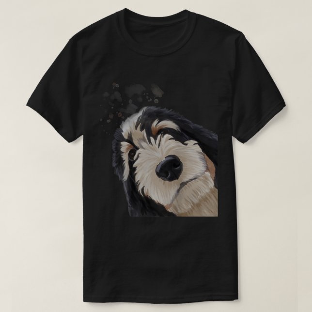 Camiseta Curioso Cão Bernedoodle (Frente do Design)