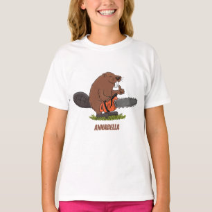 Camiseta Curioso castor com humor de desenho animado de mot