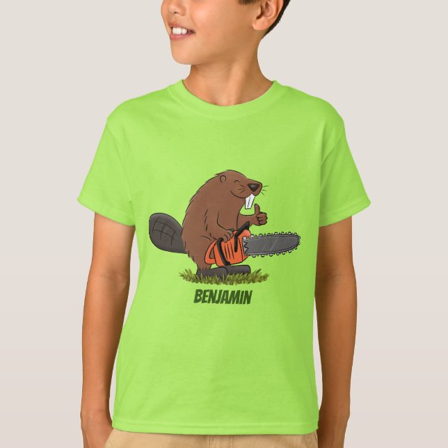 Camiseta Curioso castor com humor de desenho animado de mot (Frente)