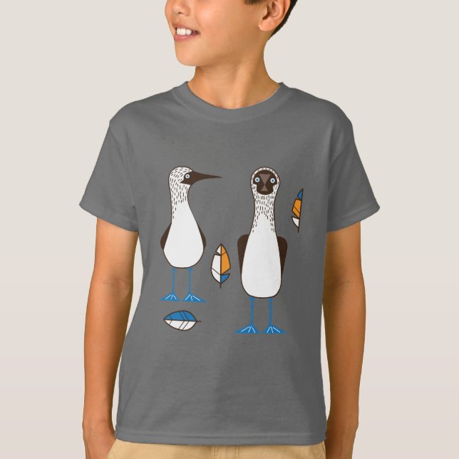 Camiseta Curioso de pés azuis (Frente)