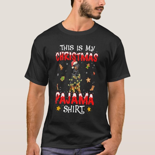 Camiseta Curioso Doberman Este É O Meu Cão De Natal Do Paja (Frente)