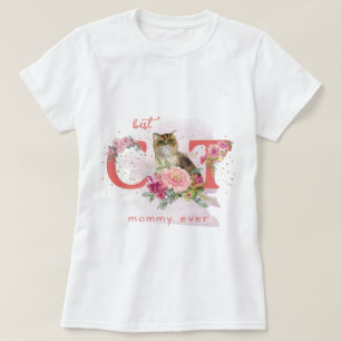 Camiseta Curioso Gato E Flores Personalizáveis