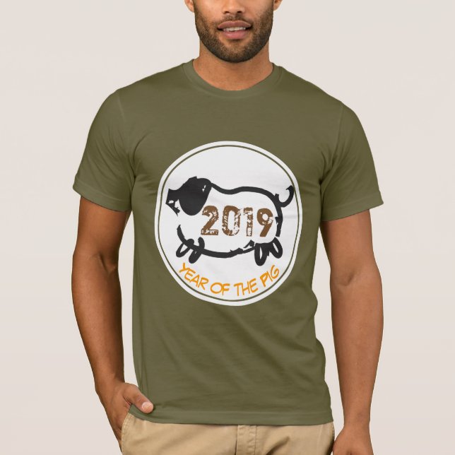 Camiseta Curioso Porco Chinês do Ano Zodiac Men Tee (Frente)