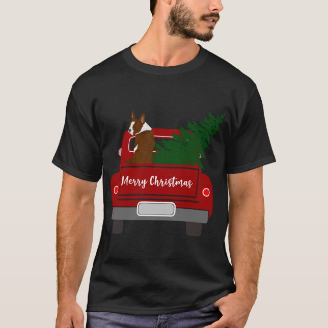Camiseta Curioso Red Boston Terrier - Natal retrô (Frente)