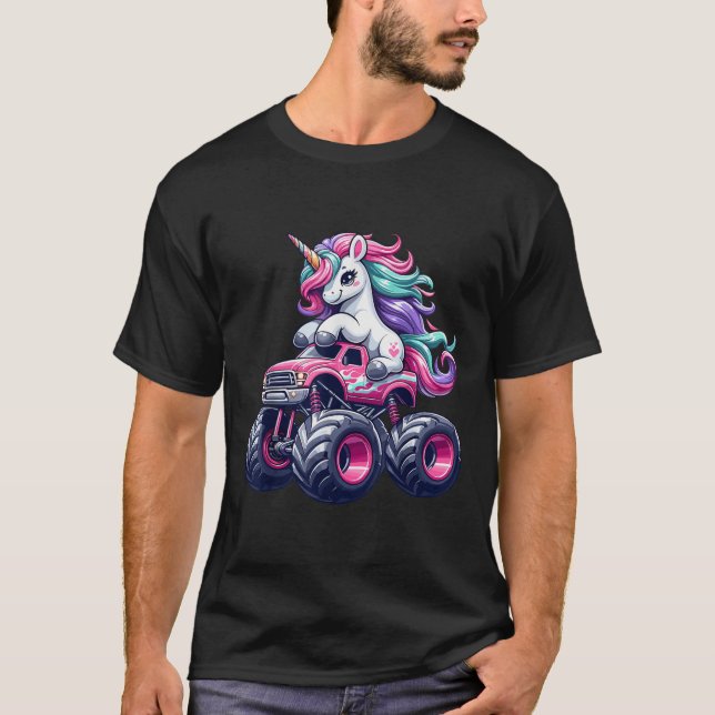 Camiseta Curioso Unicórnio Que Dirige Um Monstro Rosa (Frente)