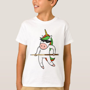 Camiseta Curioso Unicórnio Vestindo Sungles Jogando Billiar