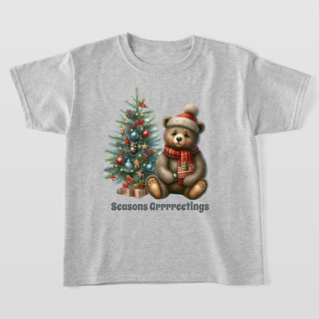 Camiseta Curioso urso Camarada adiciona texto Natal (Postura )