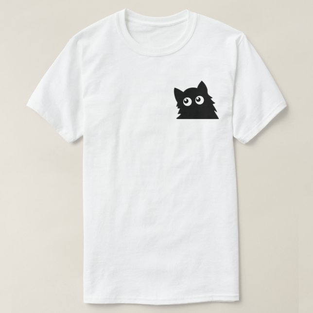 Camiseta Curious Black Cat Cute Minimal Cat Design (Frente do Design)