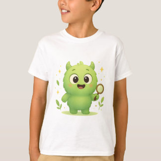 Camiseta Curious Explorer Monster — Cute Green Kids Shirt