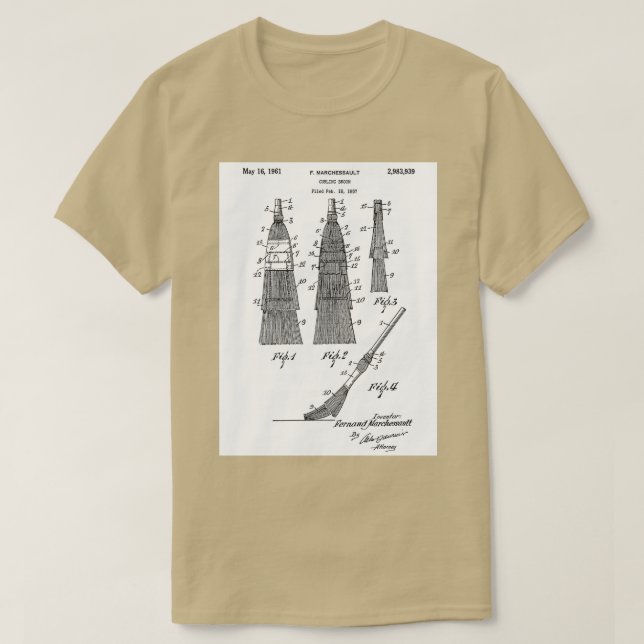 Camiseta Curling Broom Patent Art Vintage (Frente do Design)