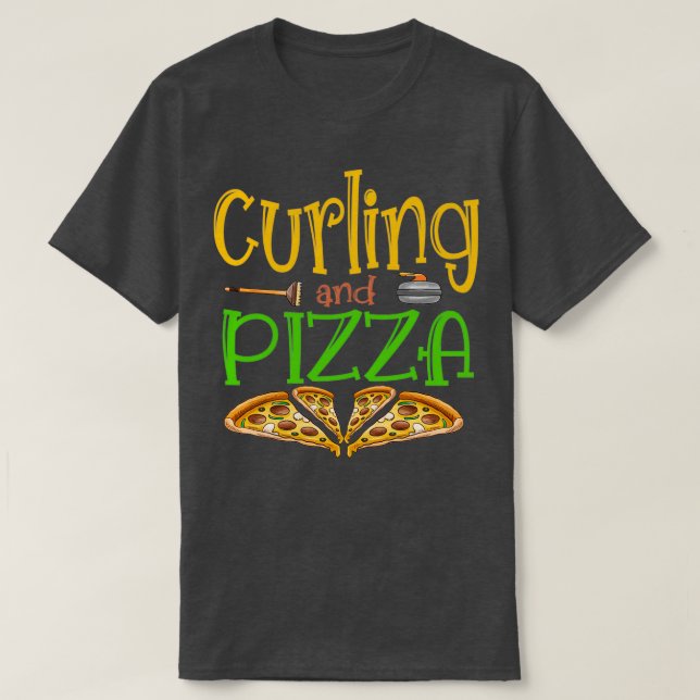 Camiseta Curling E Pizza Comida Engraçada Dando Presente (Frente do Design)