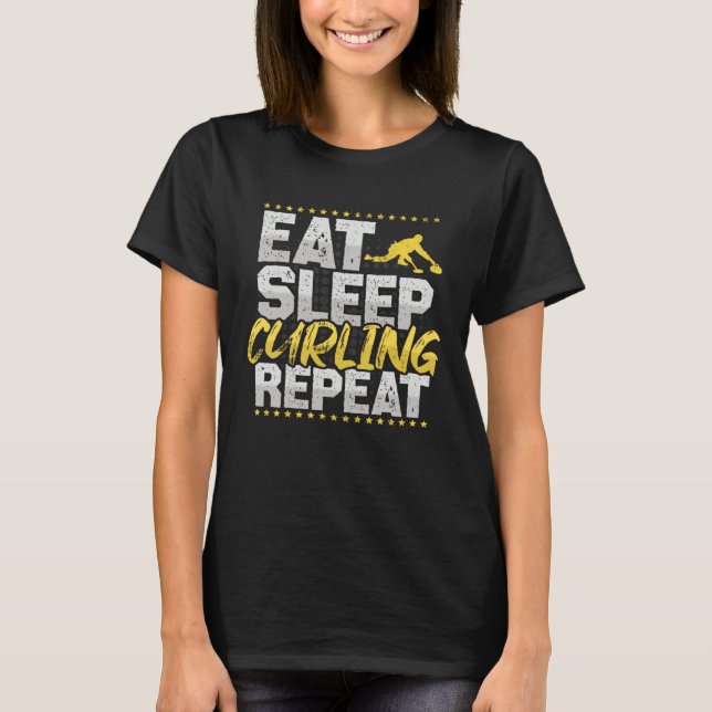 Camiseta Curling Eat Sleep Repeat Ice Cream Sport Hobby Cur (Frente)