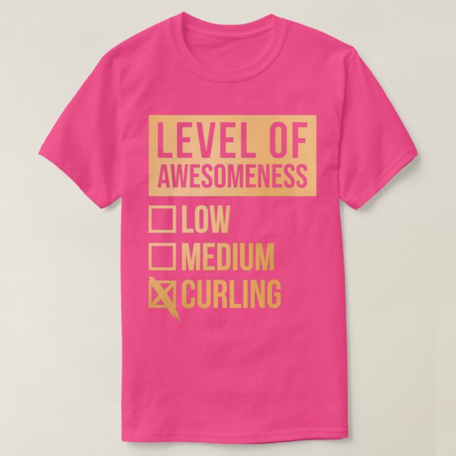 Camiseta Curling Engraçado Nível de Curling em Dourado (Frente do Design)