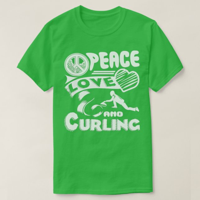 Camiseta Curling Peace Love Curling (Frente do Design)