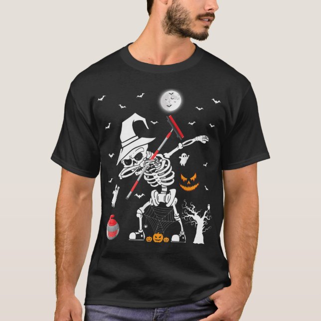 Camiseta Curling Sports Funny Skeleton Dabbing Hall (Frente)