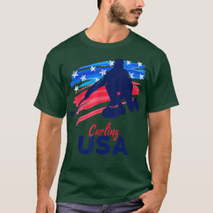 Camiseta Curling USA Support Team Tshirt USA Flag Curl