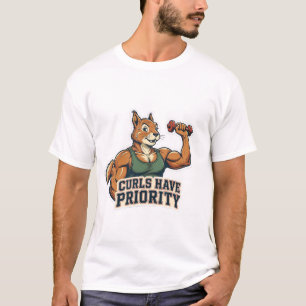 Camiseta Curls Têm Prioridade Esquilo Musculoso Divertido H