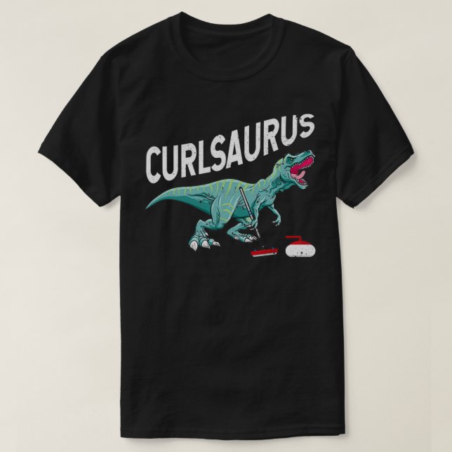 Camiseta Curlsaurus Curling Saurus Dinossaur Curling Iron (Frente do Design)