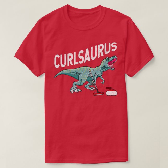 Camiseta Curlsaurus Curling Saurus Dinossaur Curling Iron (Frente do Design)