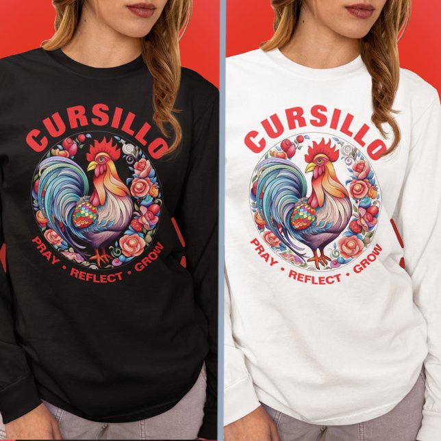 Camiseta Cursillo Rooster com Rosas Refletir Crescer (Criador carregado)