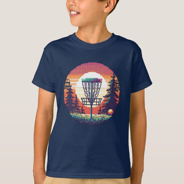 Camiseta Curso de Golfe em Disco de Arte Pixel (Frente)