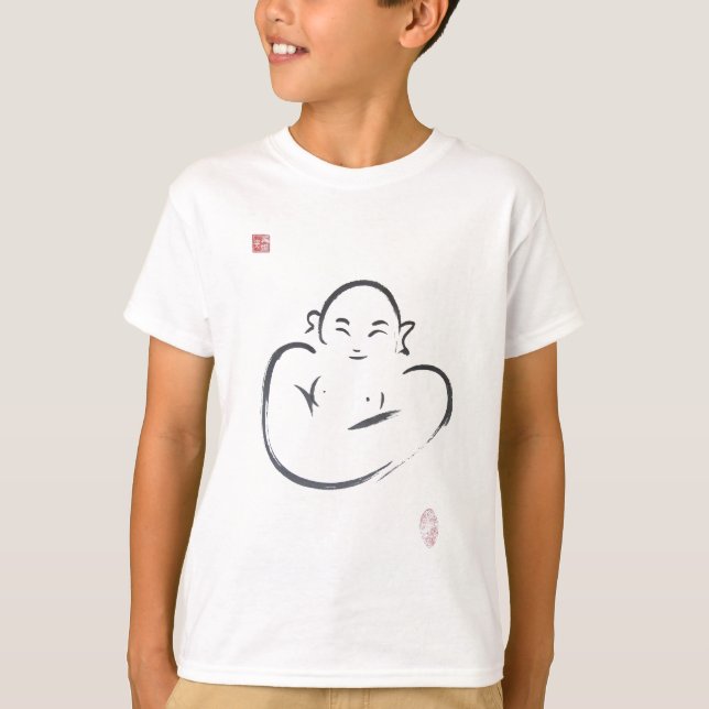 Camiseta Curso feliz da escova do zen de Hotei Buddha (Frente)