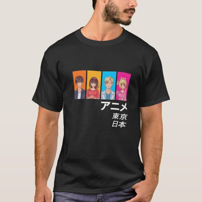 Camiseta Curta os Caracteres de Manga de Animação Japonês e (Frente)