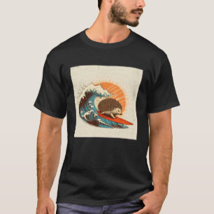 Camiseta Curta Porte Hedgehog Surfing Illustração Onda de E