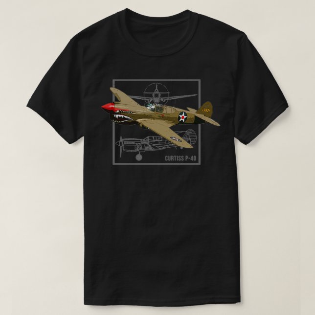 Camiseta Curtiss P40 Warhawk WW2 Plano de Combatente  (Frente do Design)