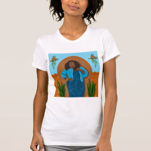 Camiseta Curva, Mulher Negra, Plantas Domésticas, Laranja e