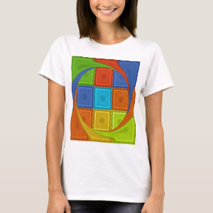 Camiseta Curva quadrada verde Ouro vermelha