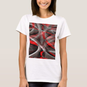 Camiseta Curvas Camadas Vermelho Branco e Cinza dos Anos Oi