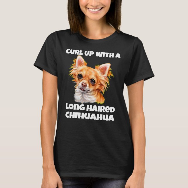 Camiseta Curve-Se Com Um Cão Chihuahua De Cabelo Longo (Frente)