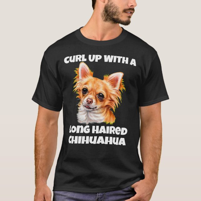 Camiseta Curve-Se Com Um Cão Chihuahua De Cabelo Longo (Frente)