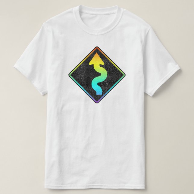 Camiseta curved road ahead street sign T-Shirt (Frente do Design)