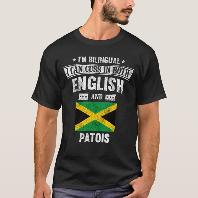 Camiseta Cusas em Inglês e Patois Funny Flag Jamaica (Frente)