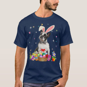 Camiseta Custa Boston Terrier Páscoa Dia Coelhinho Ovos Pás