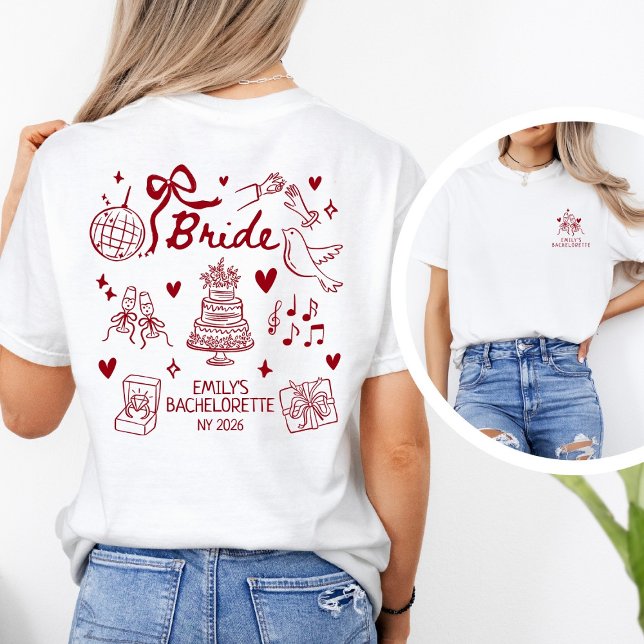 Camiseta Custom Bride Red Coquette Bachelorette Party (Criador carregado)