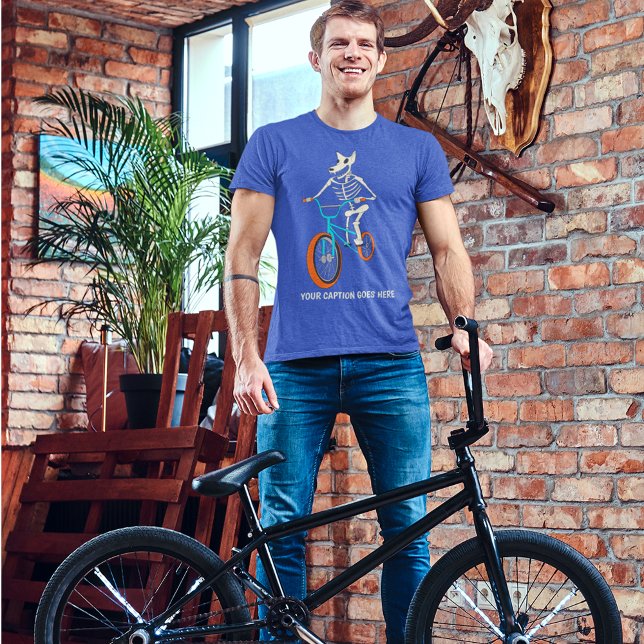 Camiseta Custom Caption Skeleton on a BMX Bike Graphic (Criador carregado)