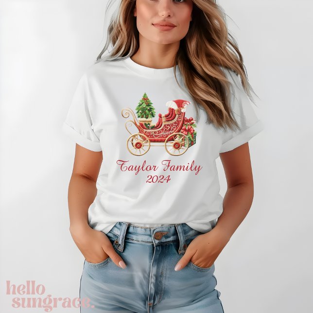 Camiseta Custom Christmas Sleigh Embroidery Effect (Criador carregado)