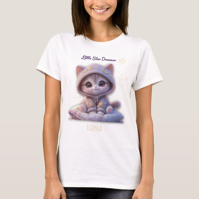 Camiseta Custom Cosmic Cat T-Shirt – Personalized Pastel  (Frente)