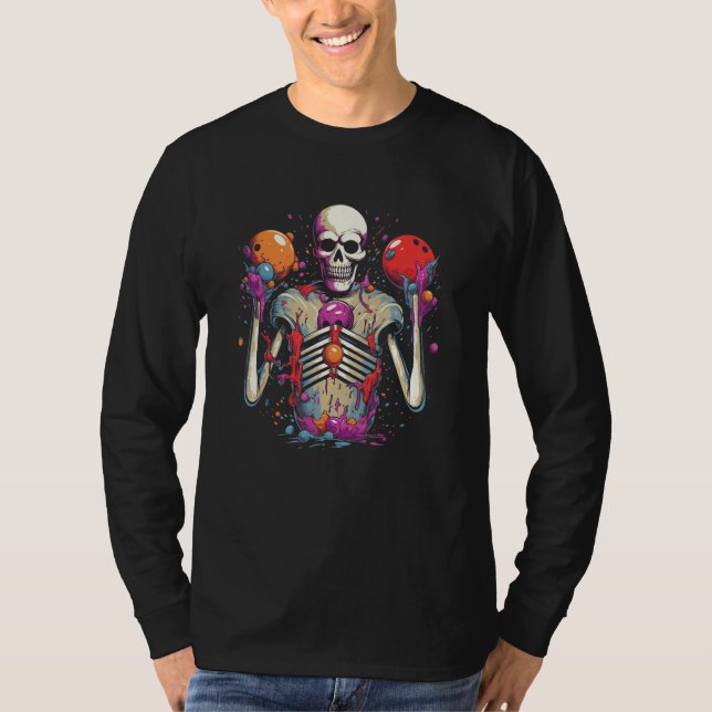 Camiseta Custom Creepy Eerie Fun Skeleton And Bowlin Balls  (Frente)