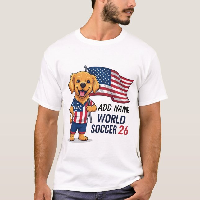 Camiseta Custom Dog Name USA Soccer Fan 26 Golden Retriever (Frente)
