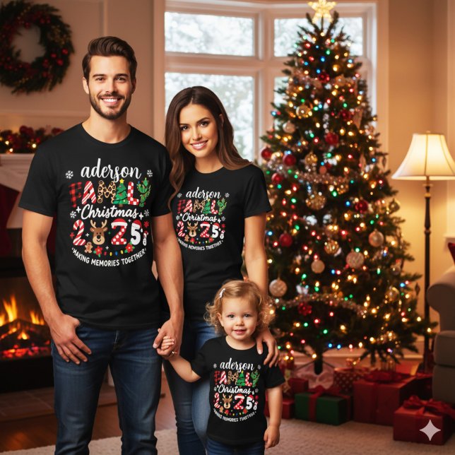 Camiseta Custom Family Name Christmas 2025 Festive Holiday (Criador carregado)
