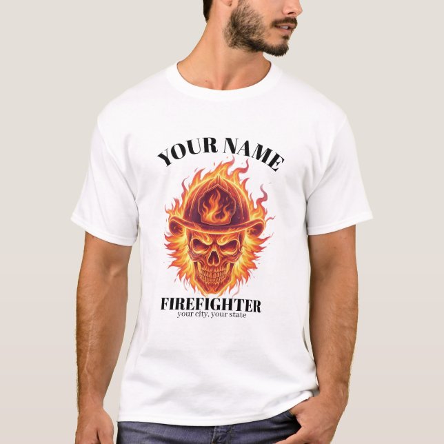 Camiseta Custom Firefighter  Phoenix Flame Skull Rebirth (Frente)