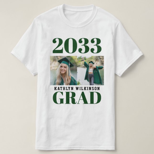 Camiseta CUSTOM Green Modern Simple Script 2 Photo Grad (Frente do Design)